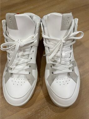 On Cloud Running White and Light Grey High-Top Women's Sneakers by Roger Federer